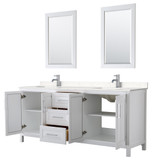 Wyndham WCV252580DWHC2UNSM24 Daria 80 Inch Double Bathroom Vanity in White, Light-Vein Carrara Cultured Marble Countertop, Undermount Square Sinks, 24 Inch Mirrors