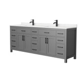 Wyndham WCG242484DGBCCUNSMXX Beckett 84 Inch Double Bathroom Vanity in Dark Gray, Carrara Cultured Marble Countertop, Undermount Square Sinks, Matte Black Trim