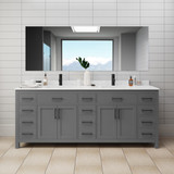 Wyndham WCG242484DGBCCUNSMXX Beckett 84 Inch Double Bathroom Vanity in Dark Gray, Carrara Cultured Marble Countertop, Undermount Square Sinks, Matte Black Trim