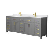 Wyndham WCG242484DGGWCUNSMXX Beckett 84 Inch Double Bathroom Vanity in Dark Gray, White Cultured Marble Countertop, Undermount Square Sinks, Brushed Gold Trim