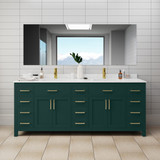 Wyndham WCG242484DGDCCUNSMXX Beckett 84 Inch Double Bathroom Vanity in Green, Carrara Cultured Marble Countertop, Undermount Square Sinks, Brushed Gold Trim
