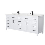 Wyndham WCG242484DWBCCUNSMXX Beckett 84 Inch Double Bathroom Vanity in White, Carrara Cultured Marble Countertop, Undermount Square Sinks, Matte Black Trim