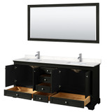 Wyndham WCS202080DDEC2UNSM70 Deborah 80 Inch Double Bathroom Vanity in Dark Espresso, Light-Vein Carrara Cultured Marble Countertop, Undermount Square Sinks, 70 Inch Mirror