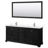 Wyndham WCS202080DDEC2UNSM70 Deborah 80 Inch Double Bathroom Vanity in Dark Espresso, Light-Vein Carrara Cultured Marble Countertop, Undermount Square Sinks, 70 Inch Mirror
