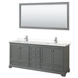 Wyndham WCS202080DKGC2UNSM70 Deborah 80 Inch Double Bathroom Vanity in Dark Gray, Light-Vein Carrara Cultured Marble Countertop, Undermount Square Sinks, 70 Inch Mirror