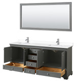 Wyndham WCS202080DKGWCUNSM70 Deborah 80 Inch Double Bathroom Vanity in Dark Gray, White Cultured Marble Countertop, Undermount Square Sinks, 70 Inch Mirror