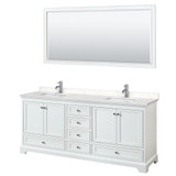 Wyndham WCS202080DWHC2UNSM70 Deborah 80 Inch Double Bathroom Vanity in White, Light-Vein Carrara Cultured Marble Countertop, Undermount Square Sinks, 70 Inch Mirror