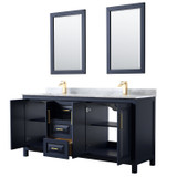 Wyndham WCV252572DBLCMUNSM24 Daria 72 Inch Double Bathroom Vanity in Dark Blue, White Carrara Marble Countertop, Undermount Square Sinks, 24 Inch Mirrors