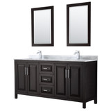 Wyndham WCV252572DDECMUNSM24 Daria 72 Inch Double Bathroom Vanity in Dark Espresso, White Carrara Marble Countertop, Undermount Square Sinks, and 24 Inch Mirrors