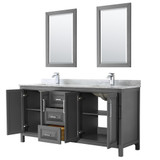 Wyndham WCV252572DKGCMUNSM24 Daria 72 Inch Double Bathroom Vanity in Dark Gray, White Carrara Marble Countertop, Undermount Square Sinks, and 24 Inch Mirrors