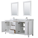 Wyndham WCV252572DWHCMUNSM24 Daria 72 Inch Double Bathroom Vanity in White, White Carrara Marble Countertop, Undermount Square Sinks, and 24 Inch Mirrors