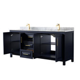 Wyndham WCV252580DBLCMUNSMXX Daria 80 Inch Double Bathroom Vanity in Dark Blue, White Carrara Marble Countertop, Undermount Square Sinks, No Mirror