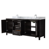 Wyndham WCV252580DDECMUNSMXX Daria 80 Inch Double Bathroom Vanity in Dark Espresso, White Carrara Marble Countertop, Undermount Square Sinks, and No Mirror