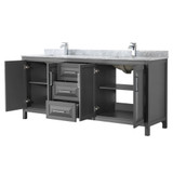 Wyndham WCV252580DKGCMUNSMXX Daria 80 Inch Double Bathroom Vanity in Dark Gray, White Carrara Marble Countertop, Undermount Square Sinks, and No Mirror