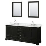 Wyndham WCS202080DDECMUNOM24 Deborah 80 Inch Double Bathroom Vanity in Dark Espresso, White Carrara Marble Countertop, Undermount Oval Sinks, and 24 Inch Mirrors