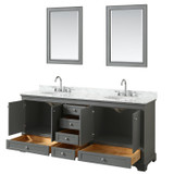 Wyndham WCS202080DKGCMUNOM24 Deborah 80 Inch Double Bathroom Vanity in Dark Gray, White Carrara Marble Countertop, Undermount Oval Sinks, and 24 Inch Mirrors