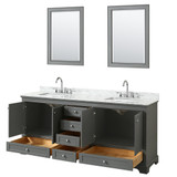 Wyndham WCS202080DKGCMUNSM24 Deborah 80 Inch Double Bathroom Vanity in Dark Gray, White Carrara Marble Countertop, Undermount Square Sinks, and 24 Inch Mirrors