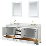 Wyndham WCS202080DWGCMUNSM24 Deborah 80 Inch Double Bathroom Vanity in White, White Carrara Marble Countertop, Undermount Square Sinks, Brushed Gold Trim, 24 Inch Mirrors