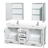 Wyndham WCS141472DWHWCUNSMED Sheffield 72 Inch Double Bathroom Vanity in White, White Cultured Marble Countertop, Undermount Square Sinks, Medicine Cabinets