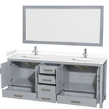 Wyndham WCS141480DGYWCUNSM70 Sheffield 80 Inch Double Bathroom Vanity in Gray, White Cultured Marble Countertop, Undermount Square Sinks, 70 Inch Mirror