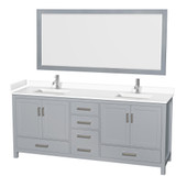 Wyndham WCS141480DGYWCUNSM70 Sheffield 80 Inch Double Bathroom Vanity in Gray, White Cultured Marble Countertop, Undermount Square Sinks, 70 Inch Mirror