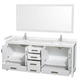 Wyndham WCS141480DWHC2UNSM70 Sheffield 80 Inch Double Bathroom Vanity in White, Carrara Cultured Marble Countertop, Undermount Square Sinks, 70 Inch Mirror