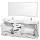 Wyndham WCS141480DWHWCUNSM70 Sheffield 80 Inch Double Bathroom Vanity in White, White Cultured Marble Countertop, Undermount Square Sinks, 70 Inch Mirror