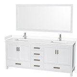 Wyndham WCS141480DWHWCUNSM70 Sheffield 80 Inch Double Bathroom Vanity in White, White Cultured Marble Countertop, Undermount Square Sinks, 70 Inch Mirror