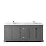 Wyndham WCV232380DKGCMUNSMXX Avery 80 Inch Double Bathroom Vanity in Dark Gray, White Carrara Marble Countertop, Undermount Square Sinks, and No Mirror