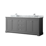 Wyndham WCV232380DKGCMUNSMXX Avery 80 Inch Double Bathroom Vanity in Dark Gray, White Carrara Marble Countertop, Undermount Square Sinks, and No Mirror