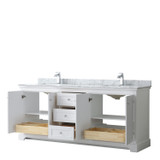 Wyndham WCV232380DWHCMUNSMXX Avery 80 Inch Double Bathroom Vanity in White, White Carrara Marble Countertop, Undermount Square Sinks, and No Mirror