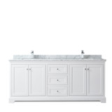 Wyndham WCV232380DWHCMUNSMXX Avery 80 Inch Double Bathroom Vanity in White, White Carrara Marble Countertop, Undermount Square Sinks, and No Mirror