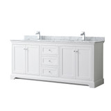 Wyndham WCV232380DWHCMUNSMXX Avery 80 Inch Double Bathroom Vanity in White, White Carrara Marble Countertop, Undermount Square Sinks, and No Mirror