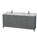 Wyndham WCS141480DKGCMUNSMXX Sheffield 80 Inch Double Bathroom Vanity in Dark Gray, White Carrara Marble Countertop, Undermount Square Sinks, and No Mirror