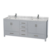 Wyndham WCS141480DGYCMUNSMXX Sheffield 80 Inch Double Bathroom Vanity in Gray, White Carrara Marble Countertop, Undermount Square Sinks, and No Mirror