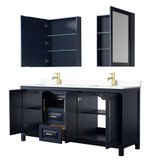 Wyndham WCV252572DBLWCUNSMED Daria 72 Inch Double Bathroom Vanity in Dark Blue, White Cultured Marble Countertop, Undermount Square Sinks, Medicine Cabinets