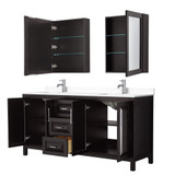Wyndham WCV252572DDEWCUNSMED Daria 72 Inch Double Bathroom Vanity in Dark Espresso, White Cultured Marble Countertop, Undermount Square Sinks, Medicine Cabinets