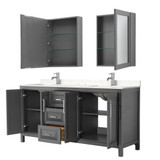 Wyndham WCV252572DKGC2UNSMED Daria 72 Inch Double Bathroom Vanity in Dark Gray, Light-Vein Carrara Cultured Marble Countertop, Undermount Square Sinks, Medicine Cabinets