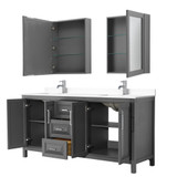 Wyndham WCV252572DKGWCUNSMED Daria 72 Inch Double Bathroom Vanity in Dark Gray, White Cultured Marble Countertop, Undermount Square Sinks, Medicine Cabinets