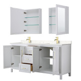 Wyndham WCV252572DWGC2UNSMED Daria 72 Inch Double Bathroom Vanity in White, Light-Vein Carrara Cultured Marble Countertop, Undermount Square Sinks, Medicine Cabinets, Brushed Gold Trim