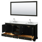 Wyndham WCS202080DDECMUNSM70 Deborah 80 Inch Double Bathroom Vanity in Dark Espresso, White Carrara Marble Countertop, Undermount Square Sinks, and 70 Inch Mirror