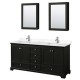Wyndham WCS202072DDEC2UNSMED Deborah 72 Inch Double Bathroom Vanity in Dark Espresso, Light-Vein Carrara Cultured Marble Countertop, Undermount Square Sinks, Medicine Cabinets