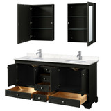 Wyndham WCS202072DDEC2UNSMED Deborah 72 Inch Double Bathroom Vanity in Dark Espresso, Light-Vein Carrara Cultured Marble Countertop, Undermount Square Sinks, Medicine Cabinets