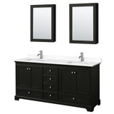 Wyndham WCS202072DDEWCUNSMED Deborah 72 Inch Double Bathroom Vanity in Dark Espresso, White Cultured Marble Countertop, Undermount Square Sinks, Medicine Cabinets