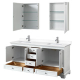 Wyndham WCS202072DWHWCUNSMED Deborah 72 Inch Double Bathroom Vanity in White, White Cultured Marble Countertop, Undermount Square Sinks, Medicine Cabinets