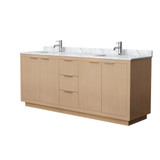 Wyndham WCF282880DLSCMUNSMXX Maroni 80 Inch Double Bathroom Vanity in Light Straw, White Carrara Marble Countertop, Undermount Square Sinks