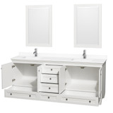 Wyndham WCV800080DWHWCUNSM24 Acclaim 80 Inch Double Bathroom Vanity in White, White Cultured Marble Countertop, Undermount Square Sinks, 24 Inch Mirrors