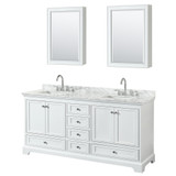 Wyndham WCS202072DWHCMUNSMED Deborah 72 Inch Double Bathroom Vanity in White, White Carrara Marble Countertop, Undermount Square Sinks, and Medicine Cabinets Wyndham WCS202072DWHCMUNSMED Deborah 72 Inch Double Bathroom Vanity in White, White Carrara Marble Countertop, Undermount Square Sinks, and Medicine Cabinets