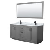 Wyndham WCF292972DGBCMUNSM70 Miranda 72 Inch Double Bathroom Vanity in Dark Gray, White Carrara Marble Countertop, Undermount Square Sinks, Matte Black Trim, 70 Inch Mirror