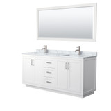 Wyndham WCF292972DWHCMUNSM70 Miranda 72 Inch Double Bathroom Vanity in White, White Carrara Marble Countertop, Undermount Square Sinks, Brushed Nickel Trim, 70 Inch Mirror